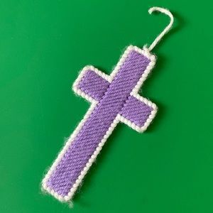 Purple and white knit cross
